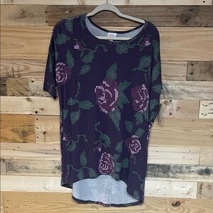 LuLaRoe size XS Purple Floral Short Sleeve High-low Tunic Oversized Soft Top
